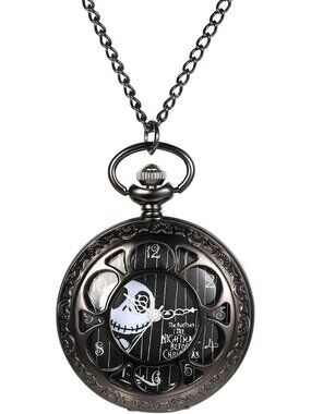 Unisex Black Analog Christmas Antique Quartz Hollow Chain Necklace Pocket Watch